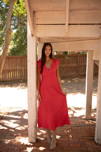 Pintuck Corset Midi Dress (red)