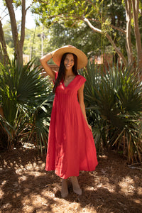 Pintuck Corset Midi Dress (red)