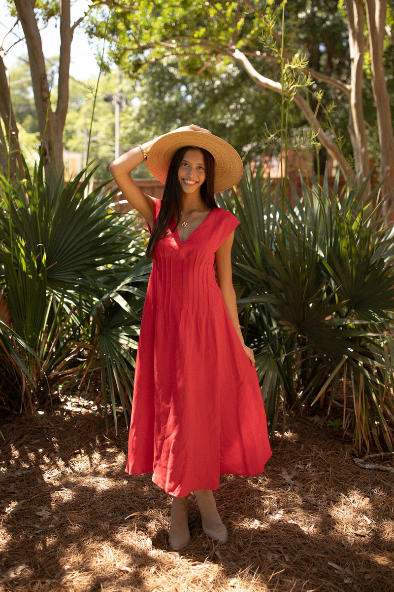 Pintuck Corset Midi Dress (red)