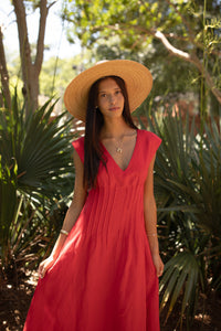 Pintuck Corset Midi Dress (red)