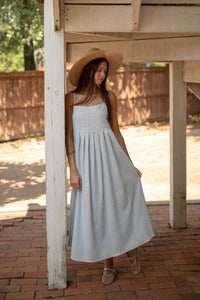 Dusty Blue Pleat Maxi Dress