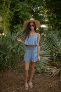 Pleated Denim Skort