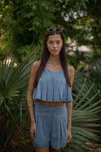 Pleated Denim Skort