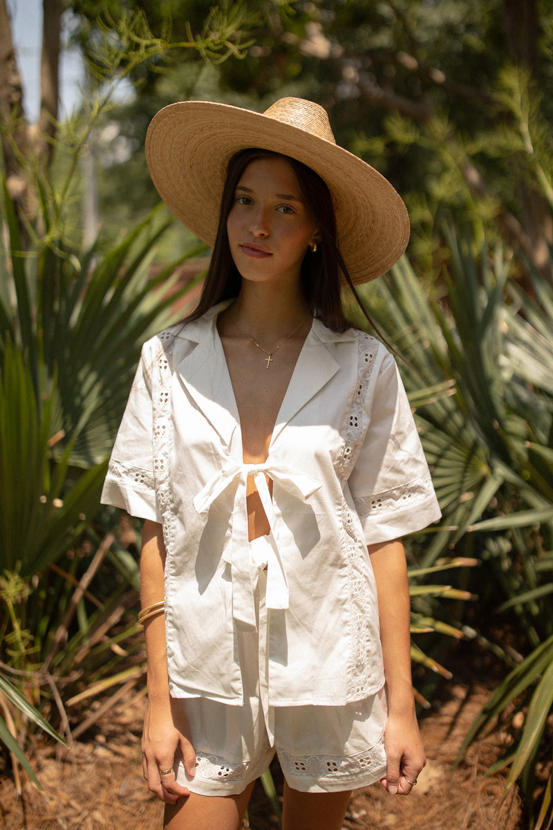 Lacey Louise Eyelet Bow Tie Top