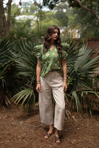 Olive Floral Ruffled Blouse