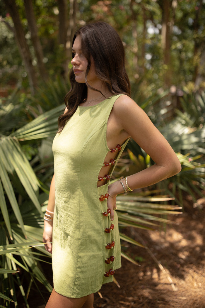 Exuma Linen Bead Dress (avocado)
