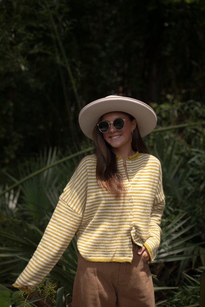 The Piper Cardigan (dijon mini stripe)