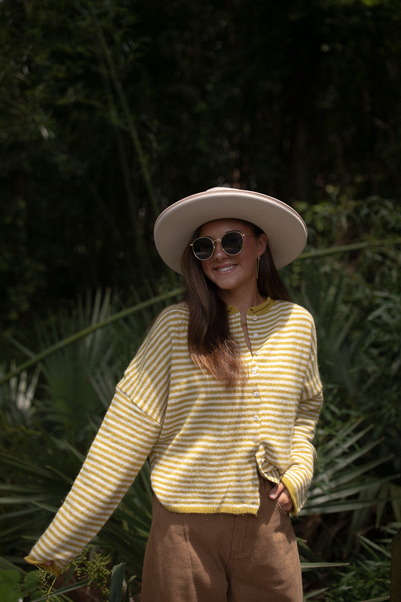 The Piper Cardigan (dijon mini stripe)
