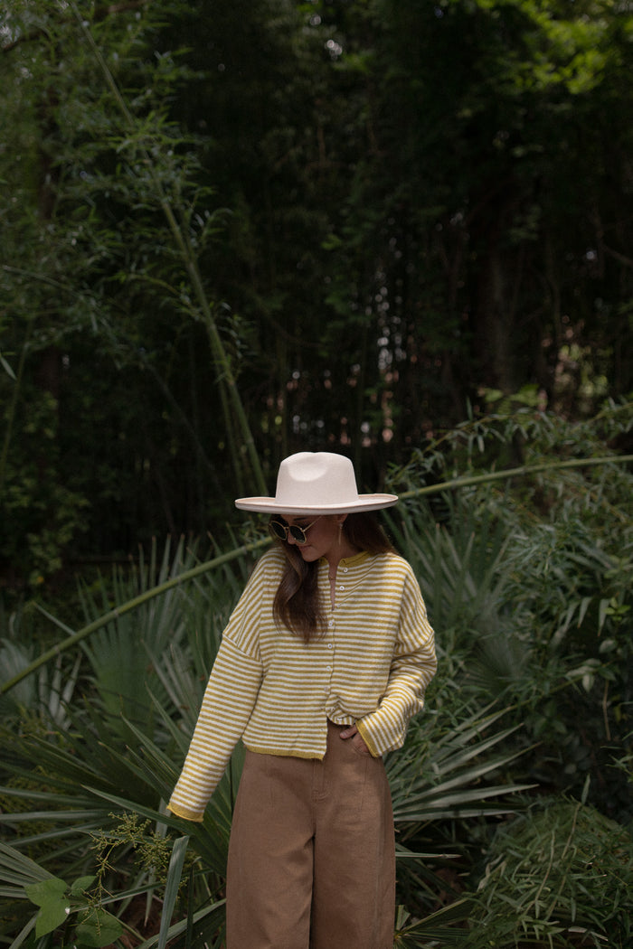 The Piper Cardigan (dijon mini stripe)