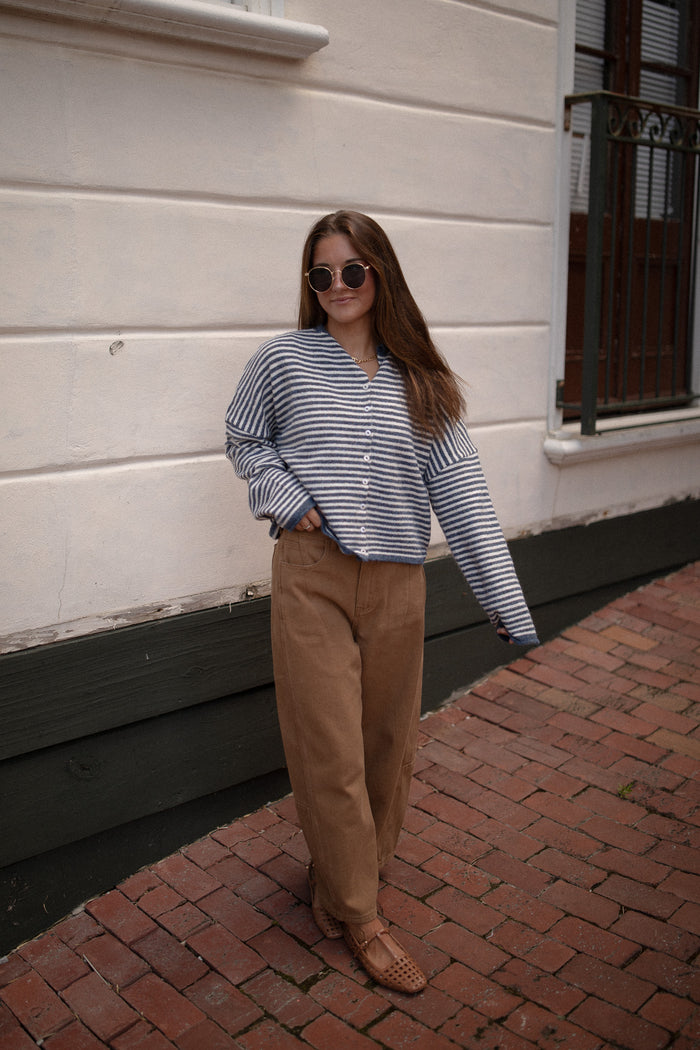 The Piper Cardigan (denim mini stripe)