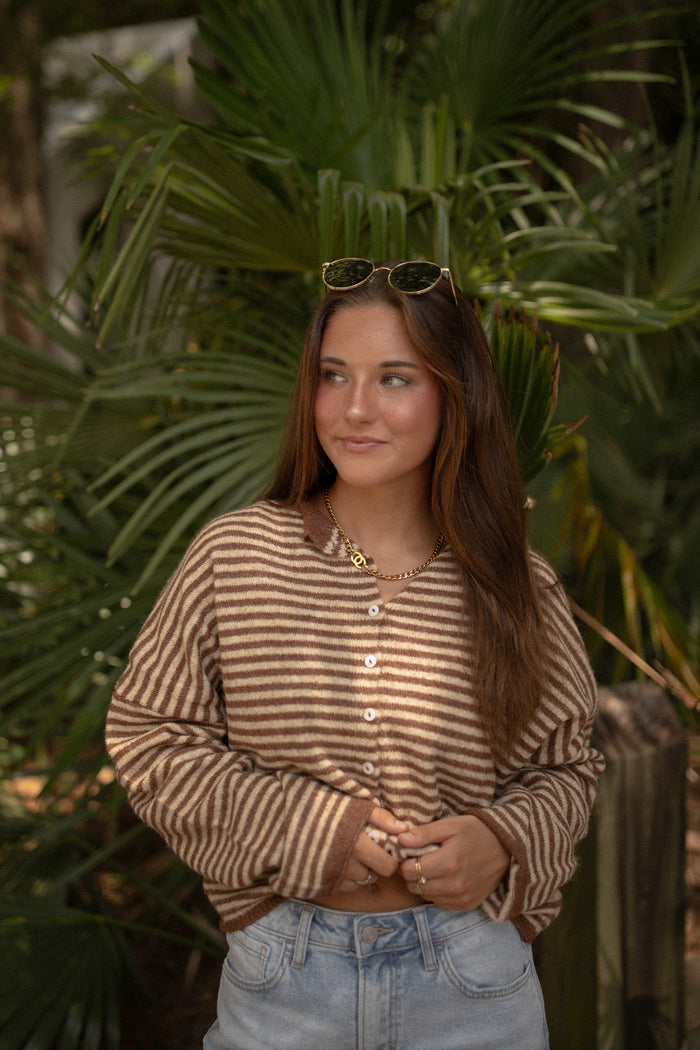 The Piper Cardigan (brown multi stripe)