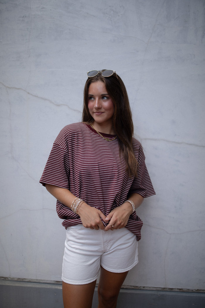 Burgundy Striped Tee