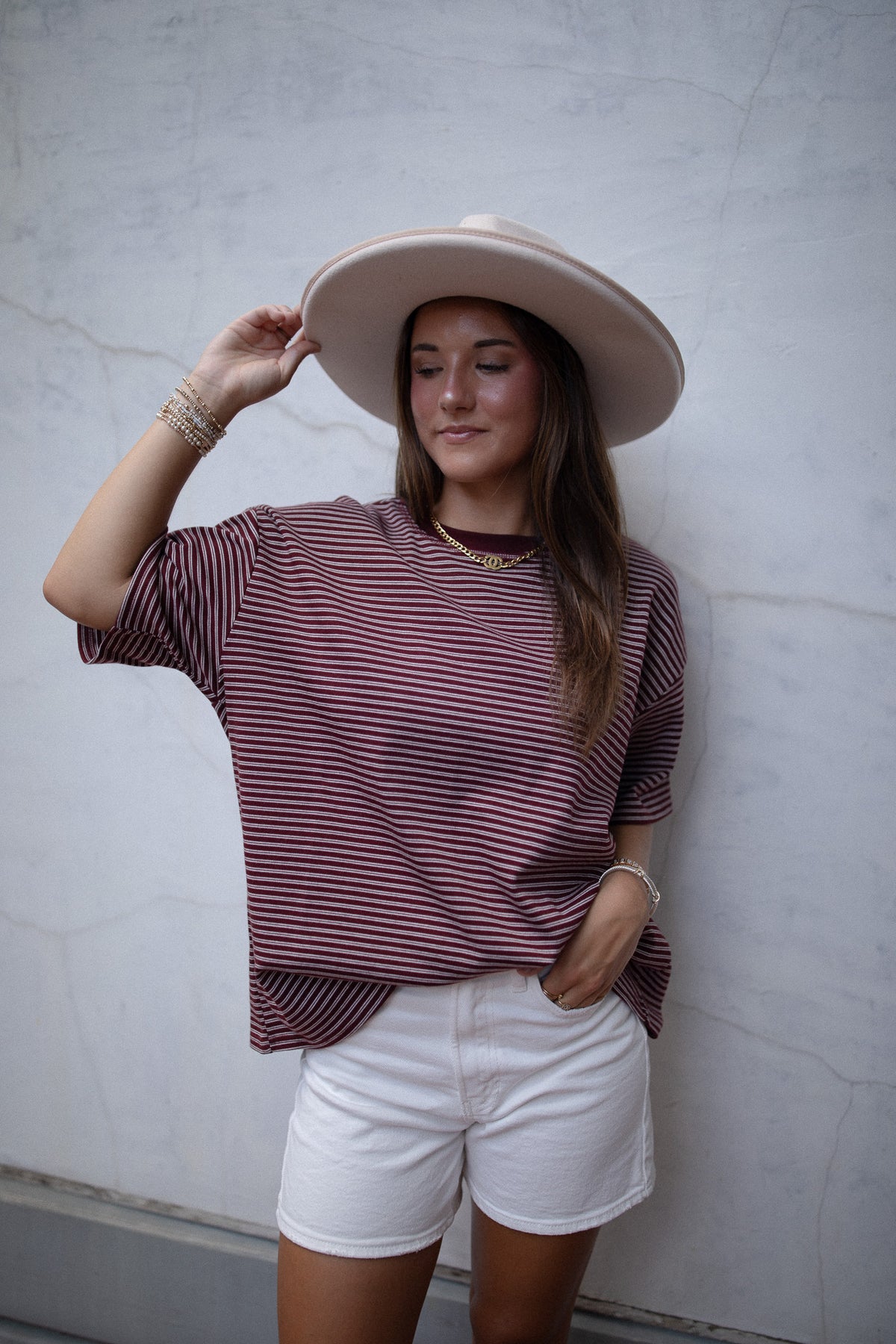 Burgundy Striped Tee