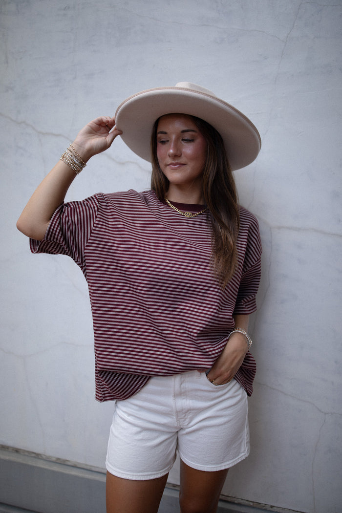 Burgundy Striped Tee