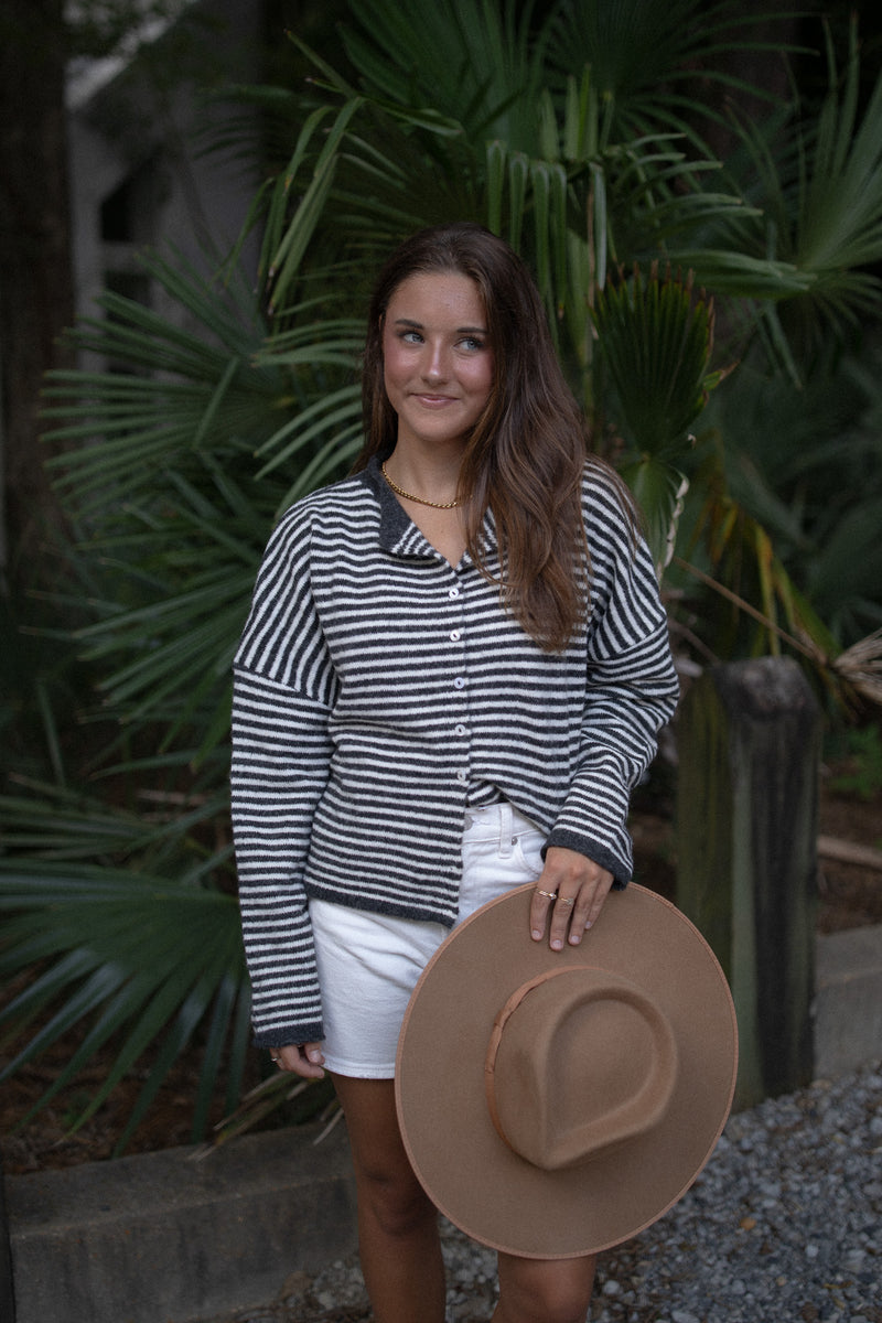 The Piper Cardigan (charcoal mini stripe)