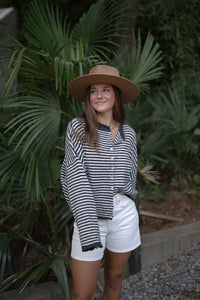 The Piper Cardigan (charcoal mini stripe)