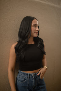 Double Layered High Neck Crop Top (black)