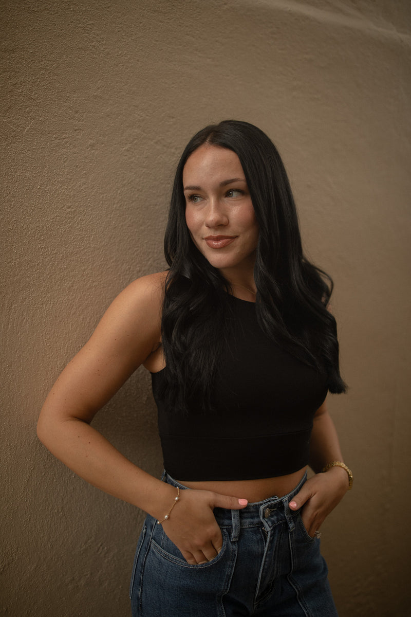 Double Layered High Neck Crop Top (black)