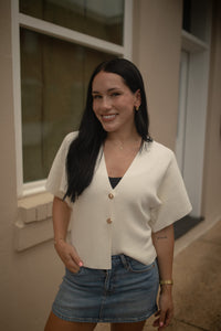 Metal Button Gameday Cardigan (ivory)