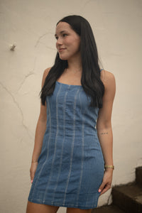 Denim Seamed Mini Dress