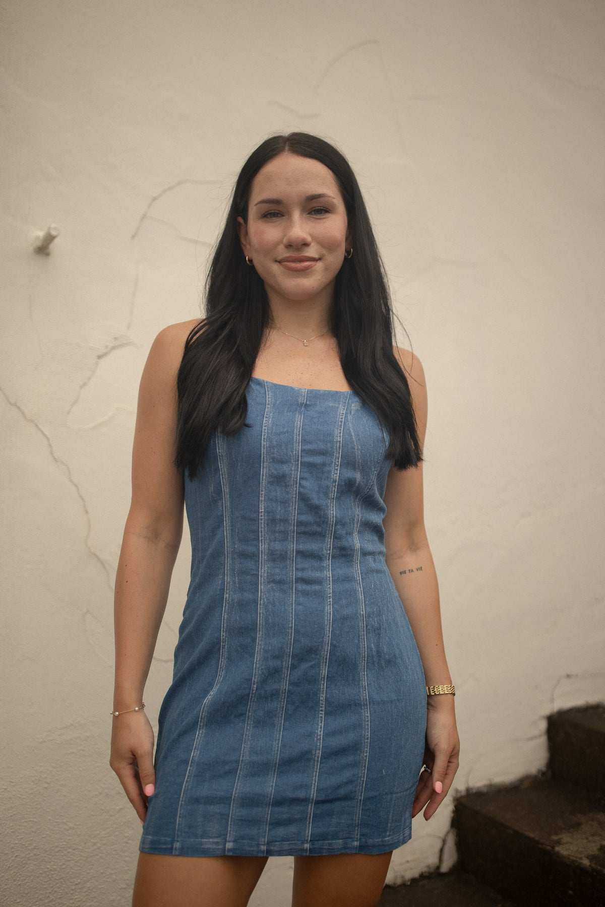 Denim Seamed Mini Dress