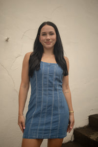 Denim Seamed Mini Dress
