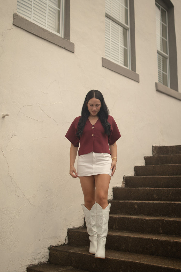 Metal Button Gameday Cardigan (burgundy)