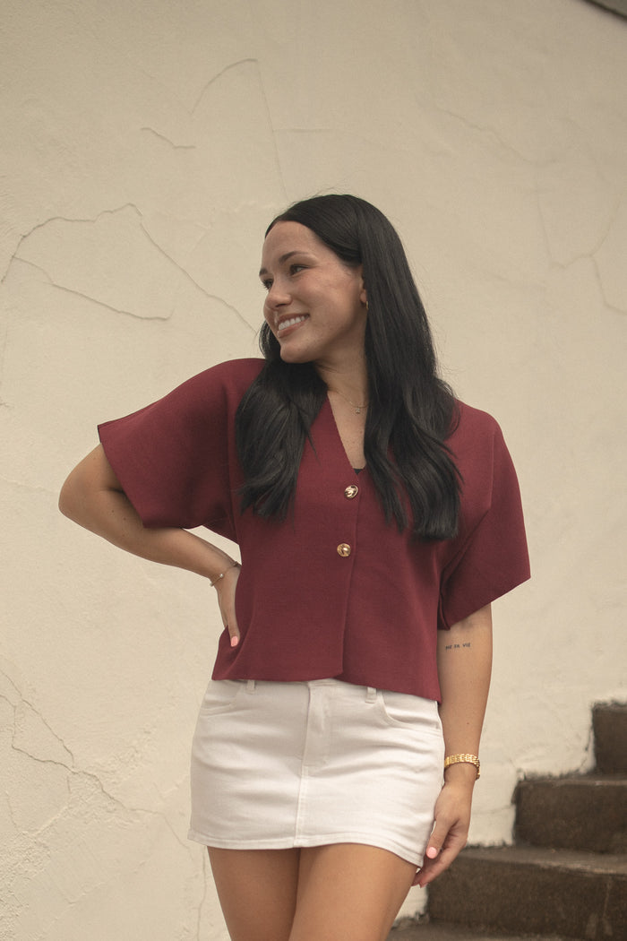 Metal Button Gameday Cardigan (burgundy)