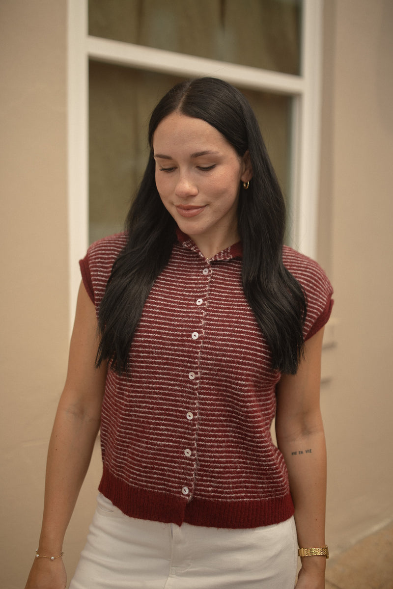The Piper Vest (striped maroon)