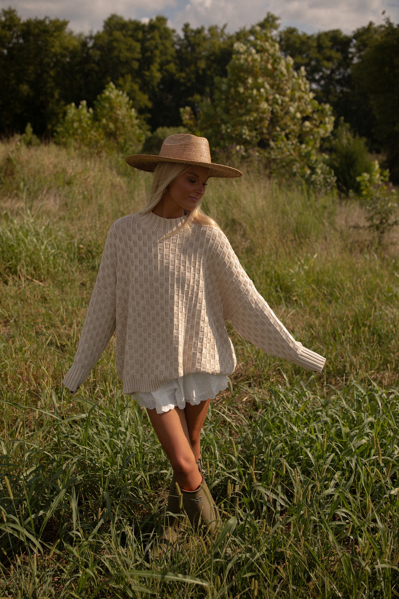 Monroe Checkered Sweater (ivory)