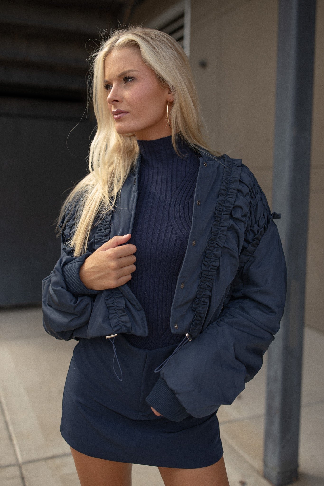 Parker Ruffled Bomber Jacket