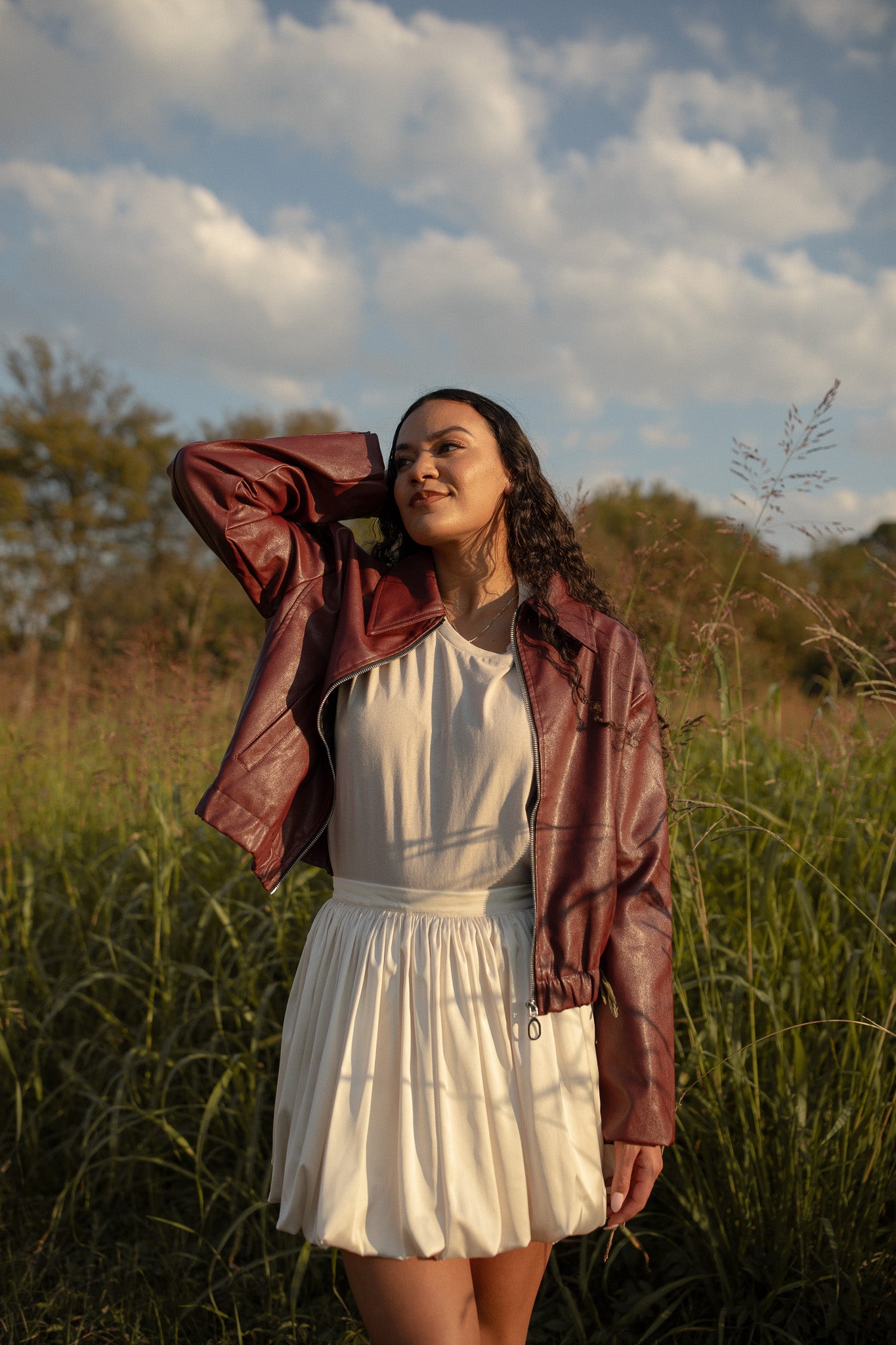 Burgundy Oversized Bomber Jacket