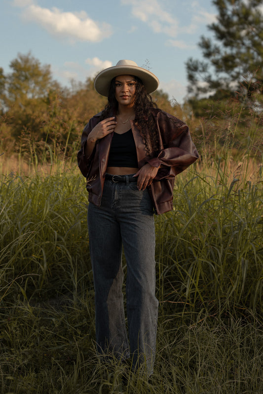 Washed Oversized Bomber Jacket (burgundy)