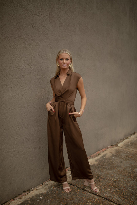 Brown Satin Jumpsuit