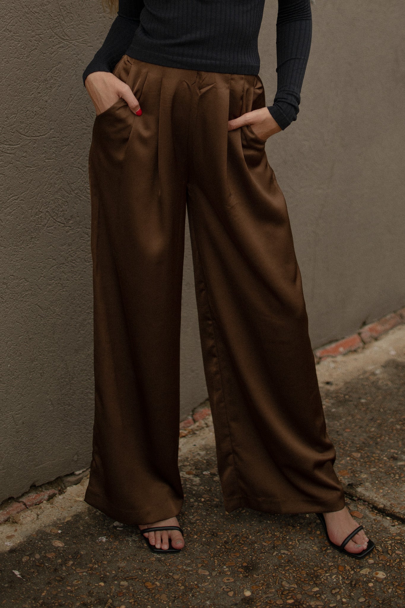 Brown Satin Pleated Trousers