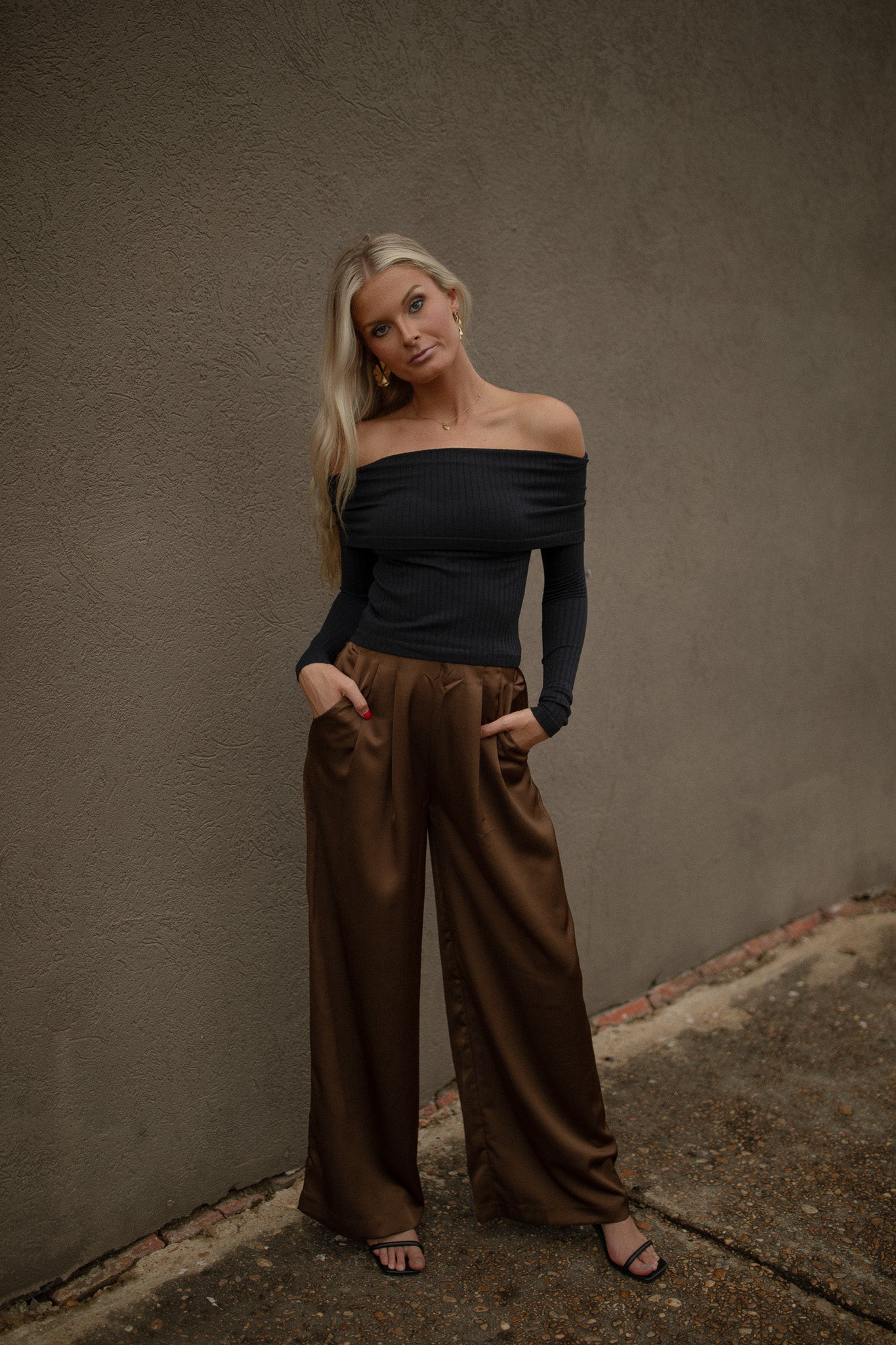 Brown Satin Pleated Trousers