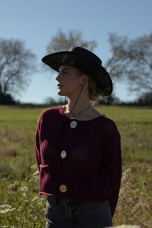 Gold Button Burgundy Cardigan