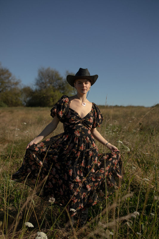 Black Floral Mountain Maxi Dress