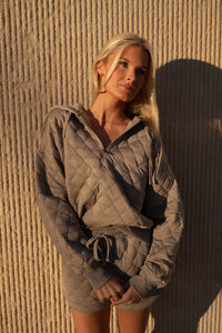 Diamond Quilted Hoodie Jacket (stone taupe)