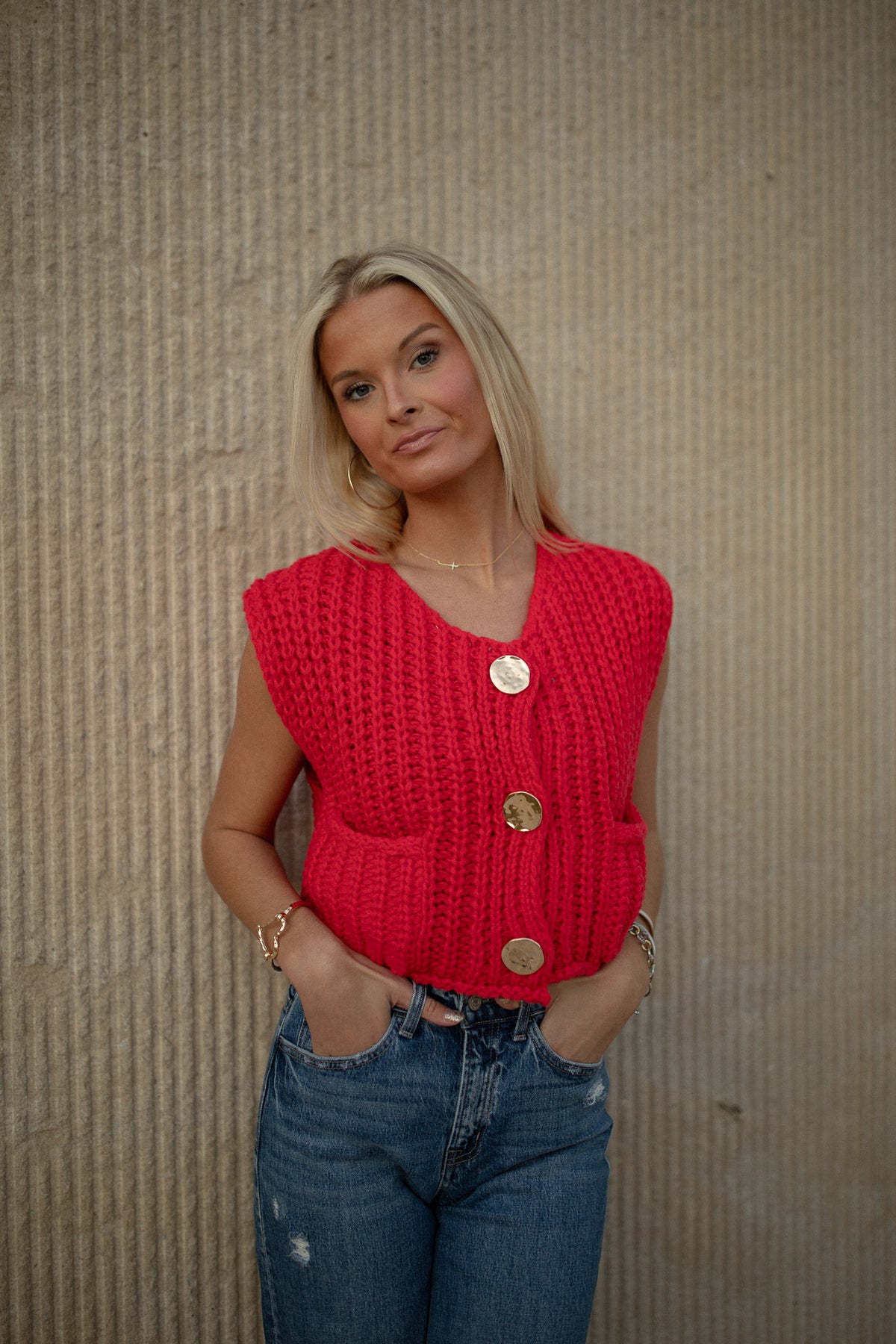 Red Gold Button Sweater Vest