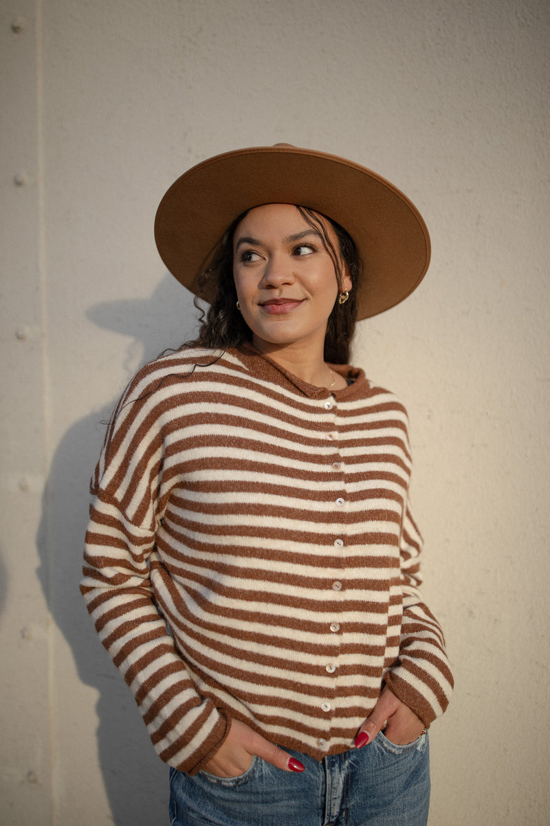 BEST SELLER The Piper Cardigan (ivory/brown stripe)