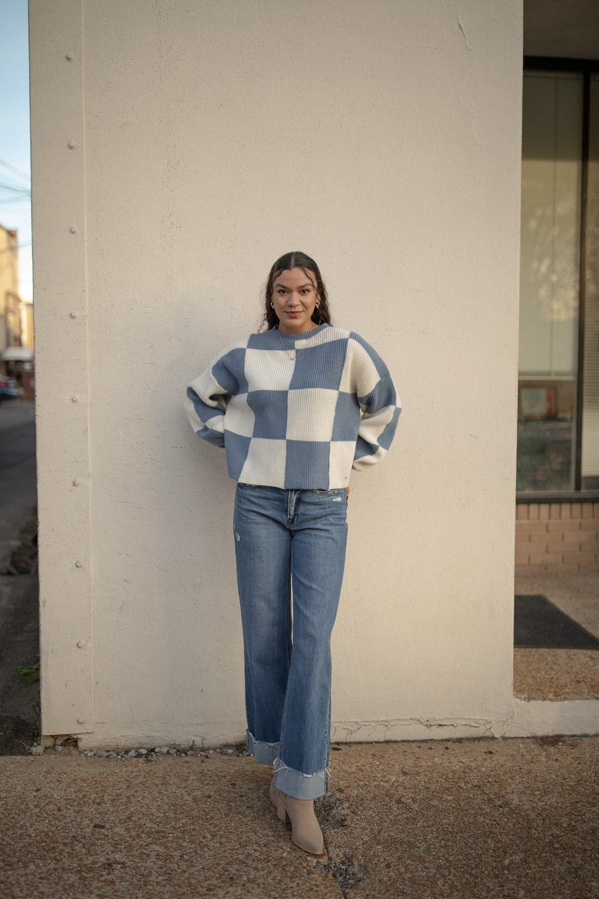 Checkerd Sweater (lt blue)