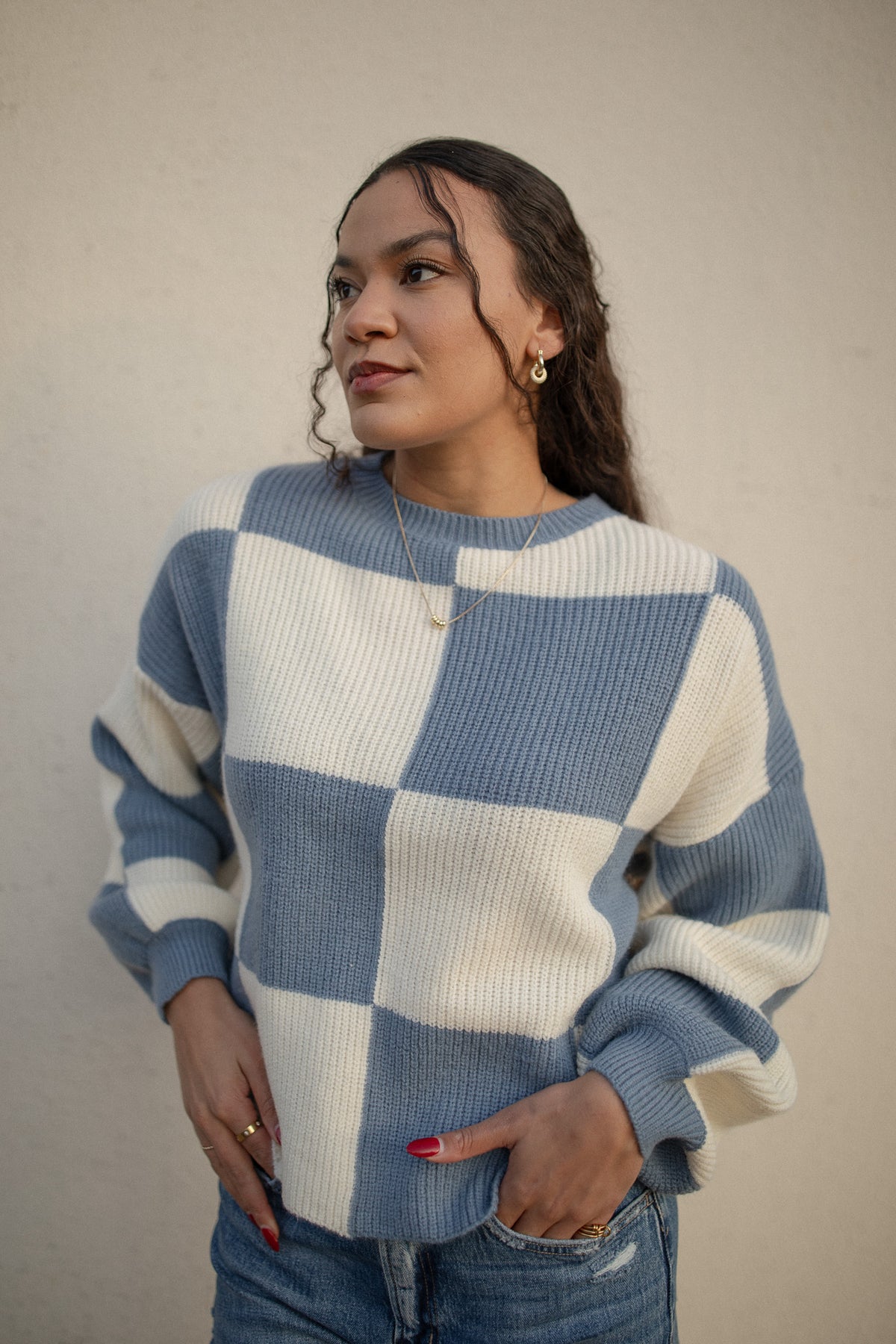 Checkerd Sweater (lt blue)