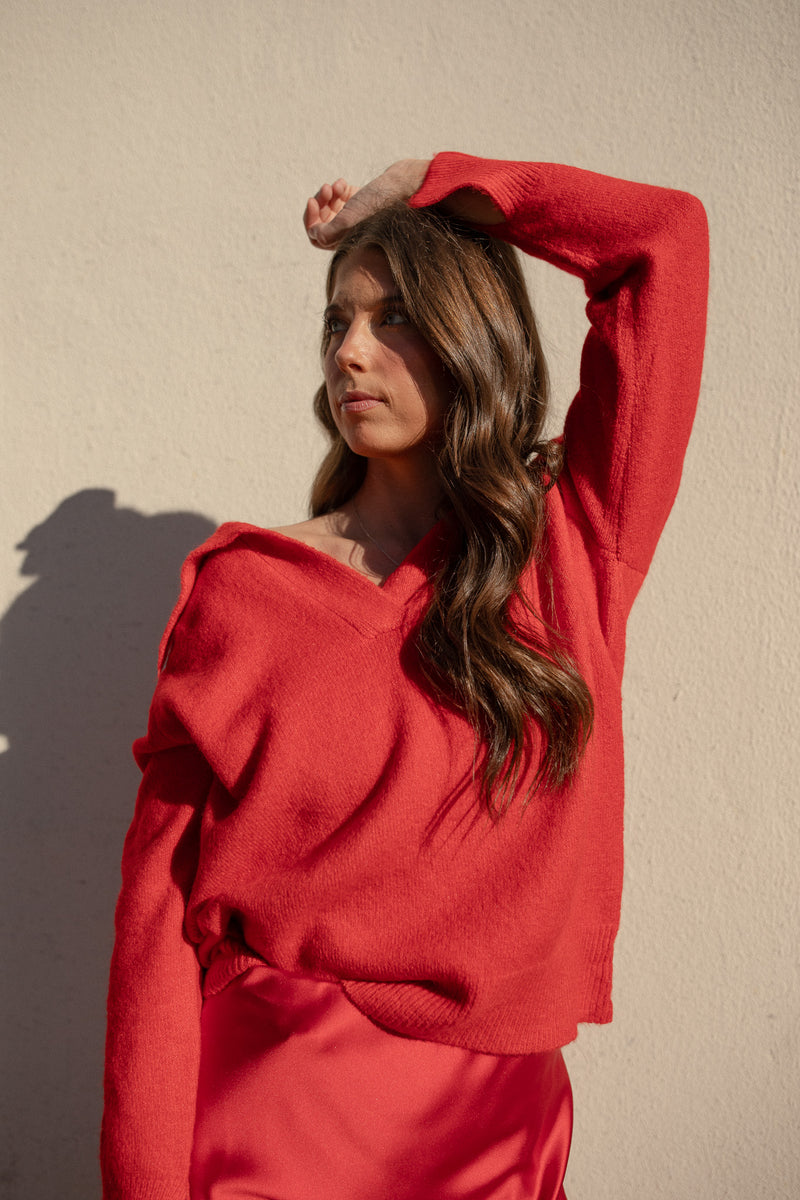 Aspen Collared Sweater (red)