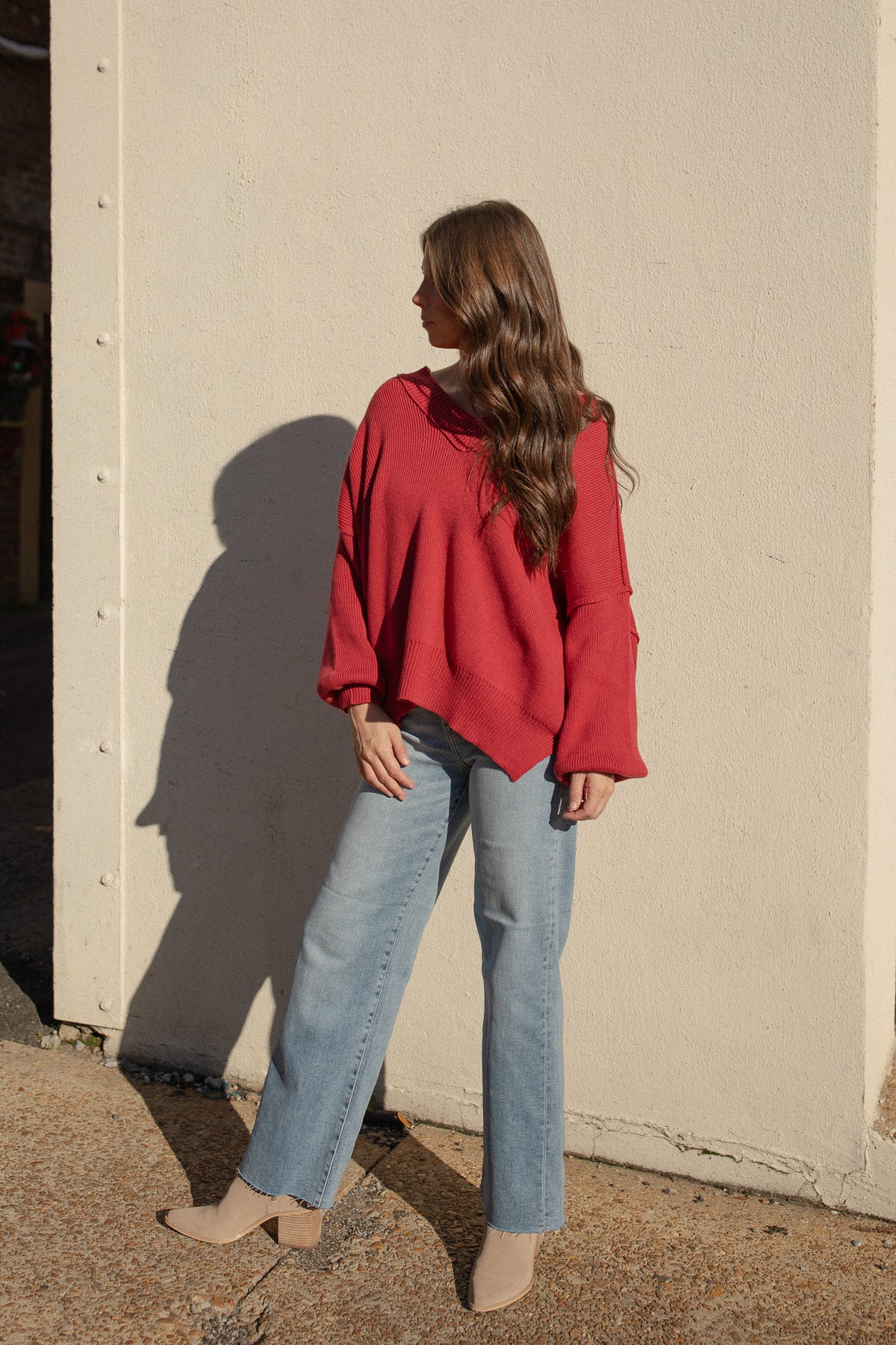 Oversized Drop Sleeve Sweater (crimson)