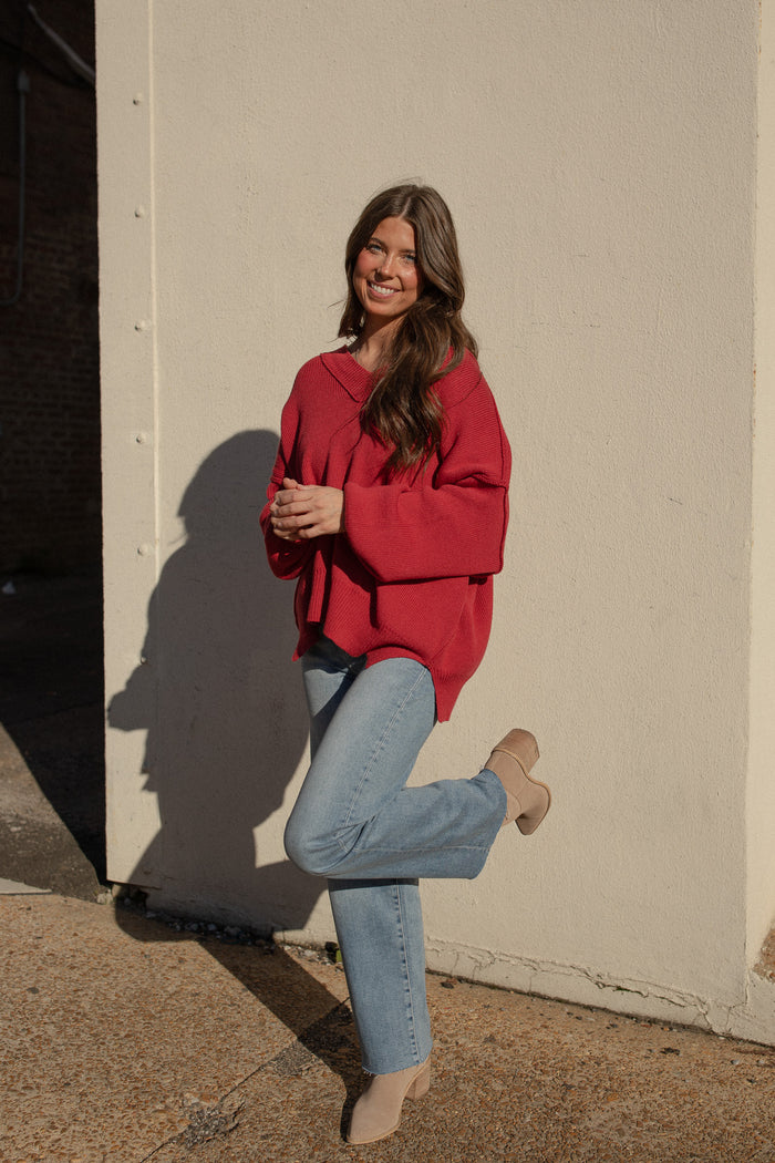 Oversized Drop Sleeve Sweater (crimson)