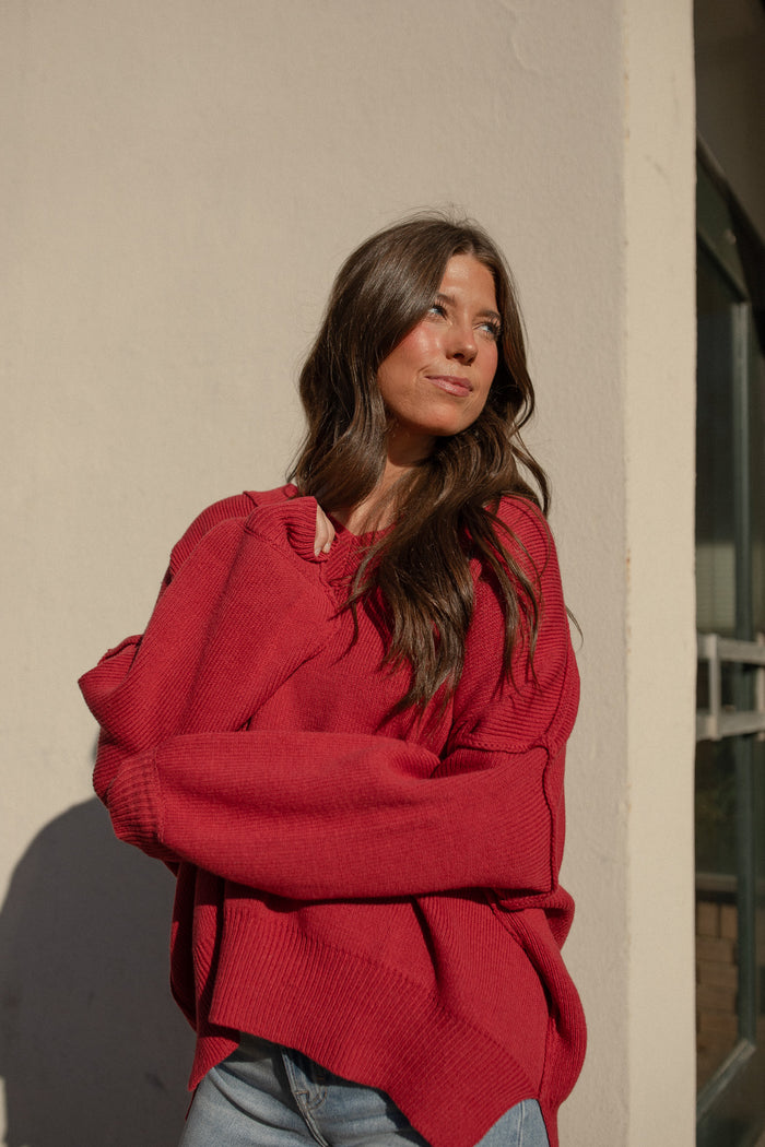 Oversized Drop Sleeve Sweater (crimson)