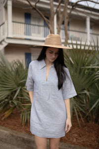 Linen Striped Pocket Dress (blue)