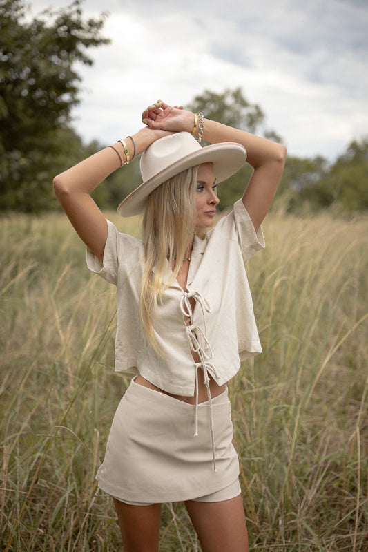 Leather Wrap Skort (cream)