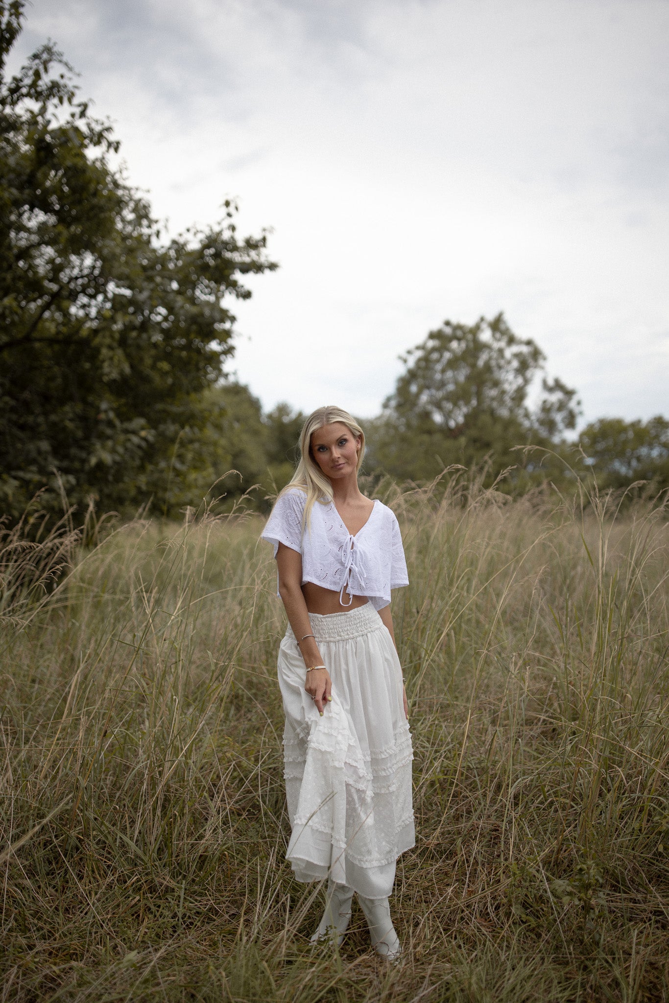 Wanderlust Eyelet Smocked Midi Skirt